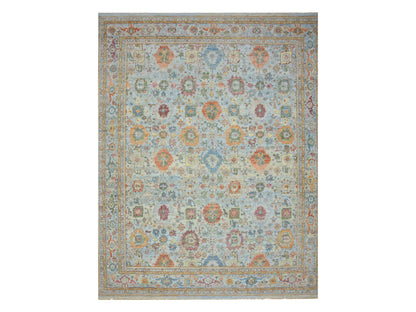Blue 11'10" x 14'11" Oushak And Peshawar Hand knotted Wool Rug - Sku: O075823