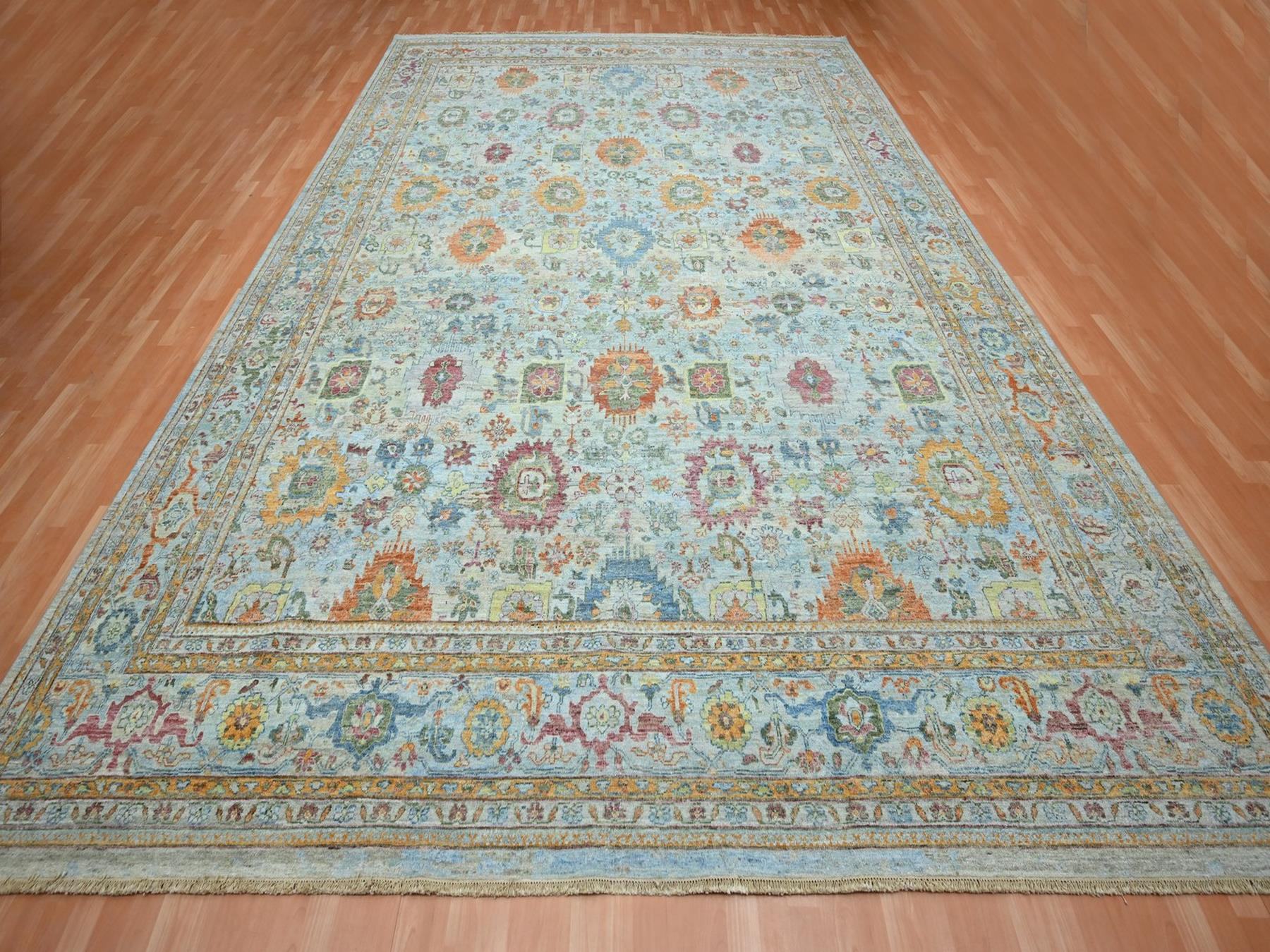 Blue 11'10" x 14'11" Oushak And Peshawar Hand knotted Wool Rug - Sku: O075823