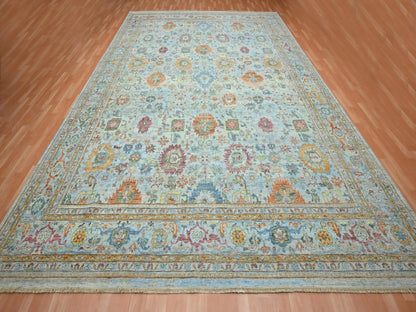 Blue 11'10" x 14'11" Oushak And Peshawar Hand knotted Wool Rug - Sku: O075823