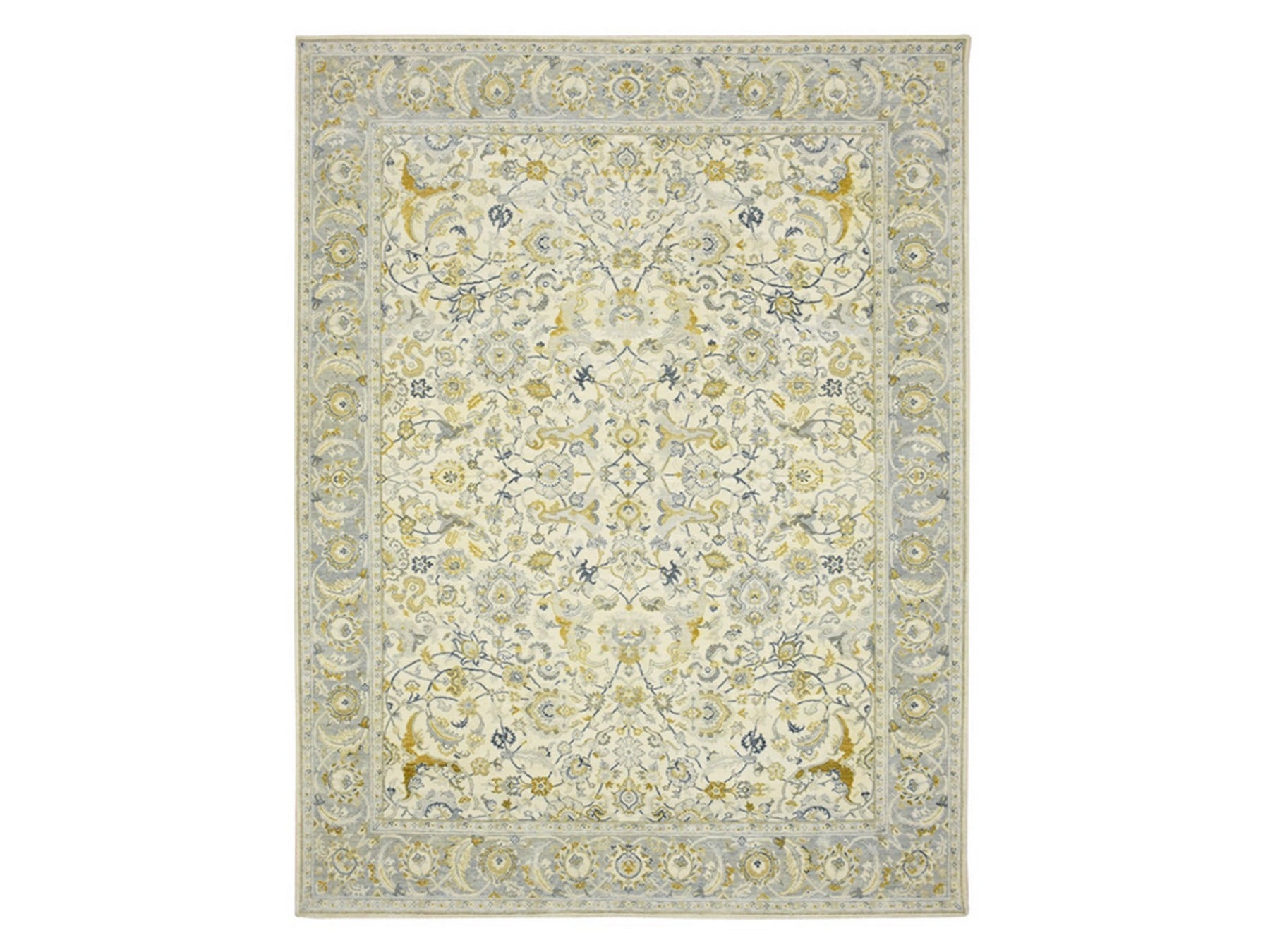 Fine Oriental hand-knotted wool rug in Ivory & Gray, 9'1" x 12'1" — SKU O075826