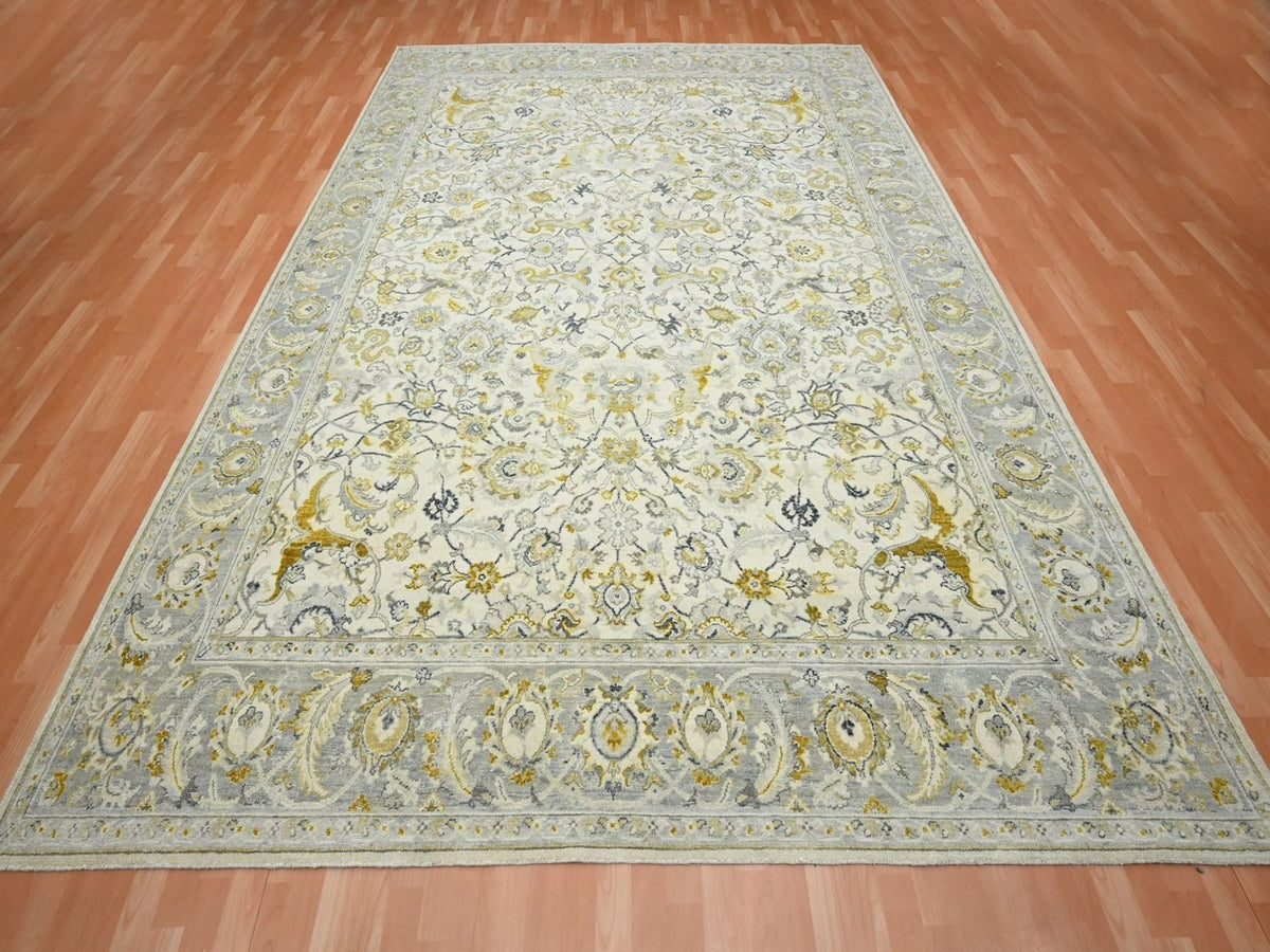 Fine Oriental hand-knotted wool rug in Ivory & Gray, 9'1" x 12'1" — SKU O075826 (view 2)