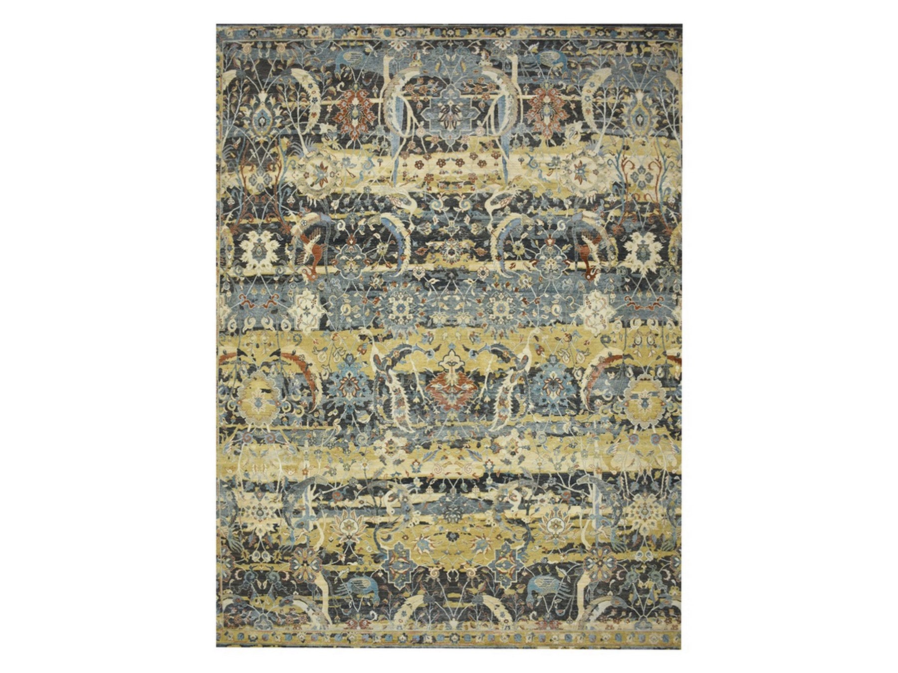 Brown 12'0" x 15'1" Transitional Hand knotted Wool Rug - Sku: O075827