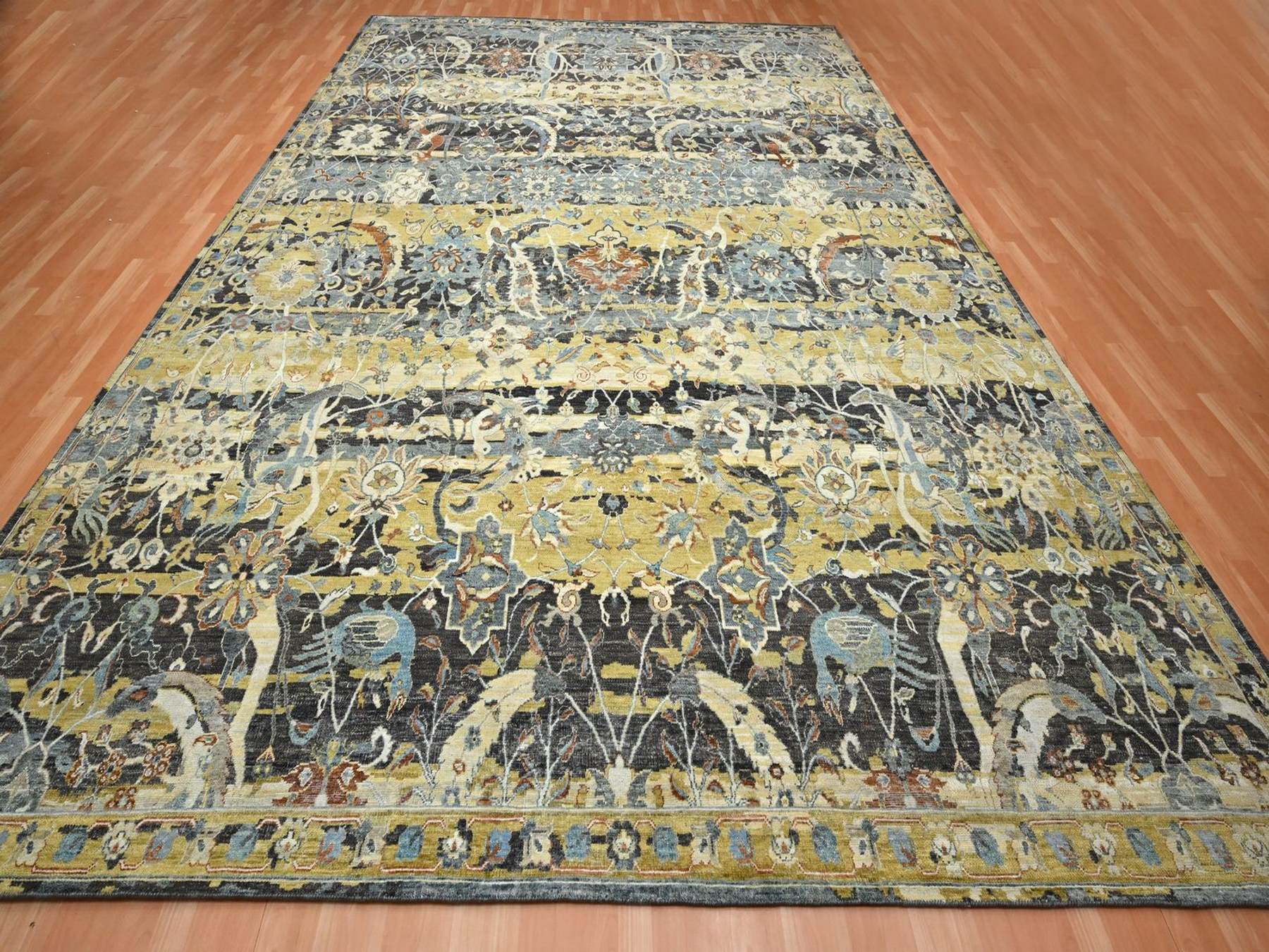 Brown 12'0" x 15'1" Transitional Hand knotted Wool Rug - Sku: O075827