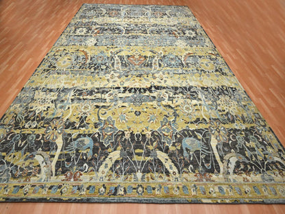 Brown 12'0" x 15'1" Transitional Hand knotted Wool Rug - Sku: O075827
