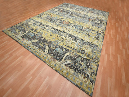 Brown 12'0" x 15'1" Transitional Hand knotted Wool Rug - Sku: O075827