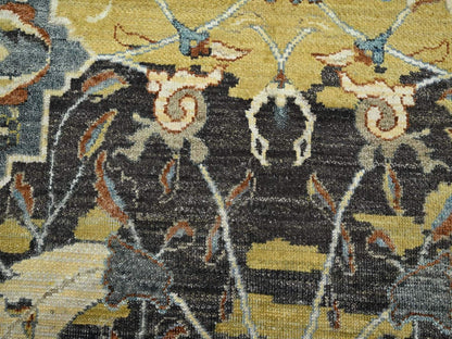 Brown 12'0" x 15'1" Transitional Hand knotted Wool Rug - Sku: O075827