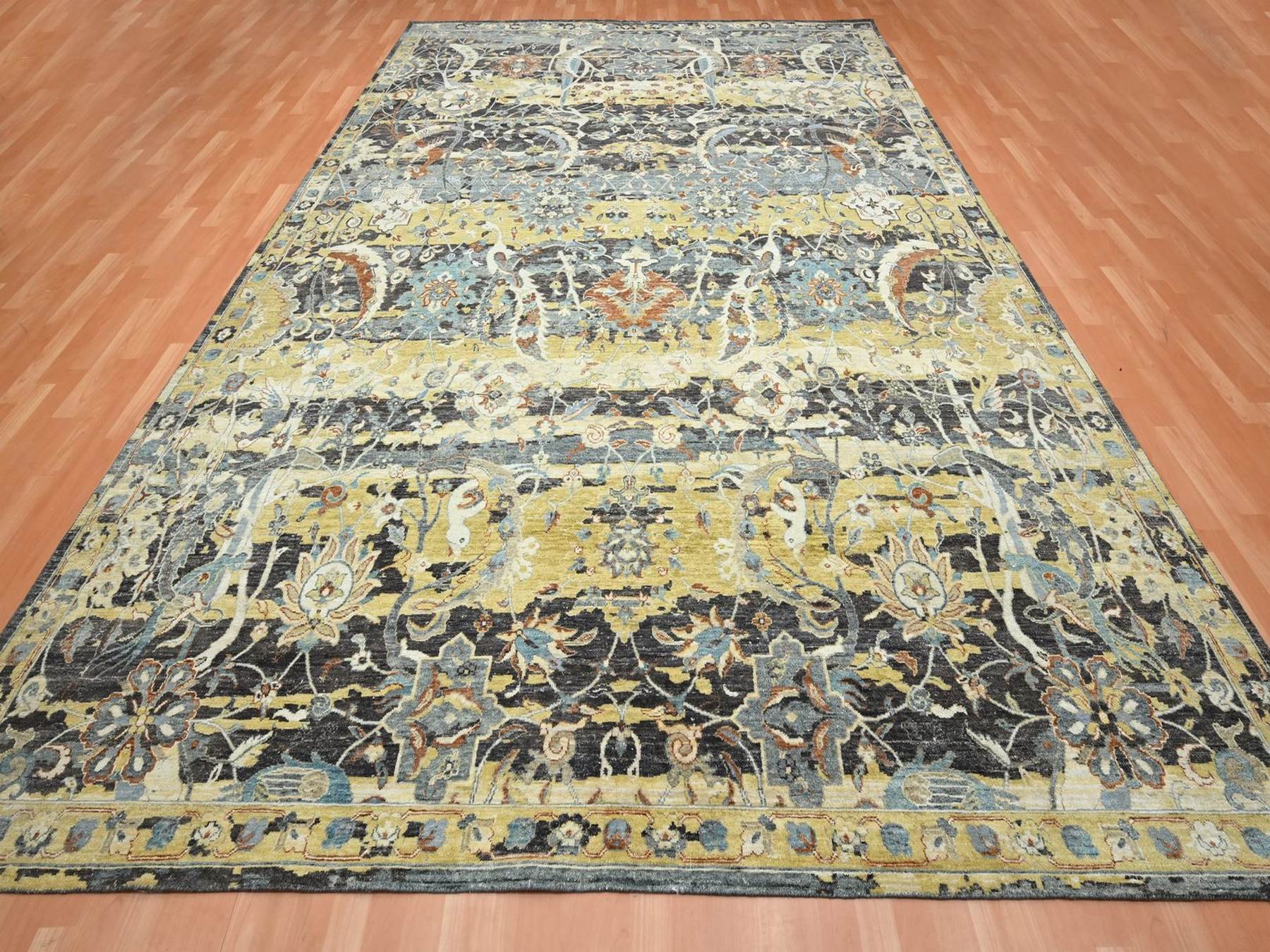 Brown 9'10" x 14'6" Transitional Hand knotted Wool Rug - Sku: O075828