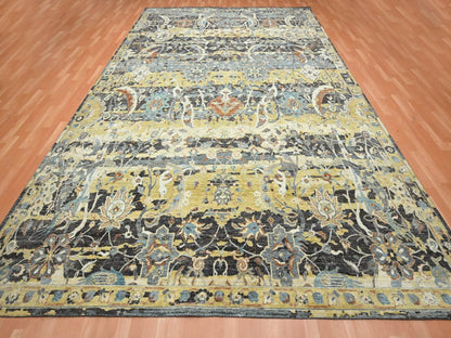 Brown 9'10" x 14'6" Transitional Hand knotted Wool Rug - Sku: O075828