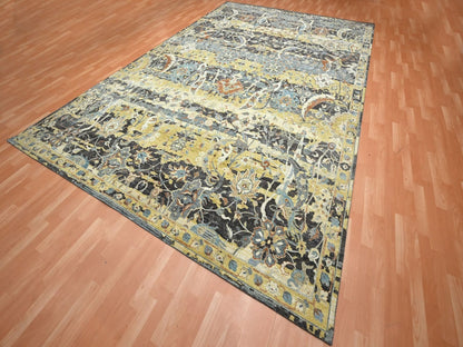 Brown 9'10" x 14'6" Transitional Hand knotted Wool Rug - Sku: O075828