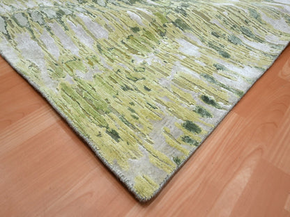 Green 9'11" x 14'2" Modern and Contemporary Hand knotted Silk Rug - Sku: O075833