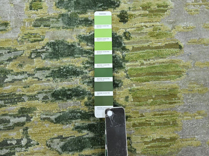 Green 9'11" x 14'2" Modern and Contemporary Hand knotted Silk Rug - Sku: O075833