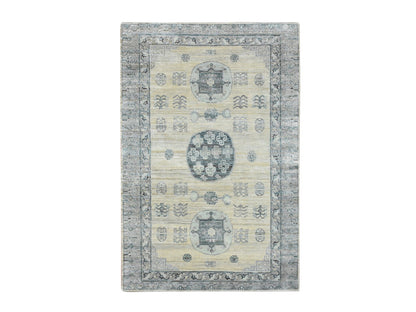 Beige 6'1" x 9'3" Khotan and Samarkand Hand knotted Silk Rug - Sku: O075834