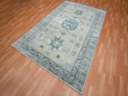 Beige 6'1" x 9'3" Khotan and Samarkand Hand knotted Silk Rug - Sku: O075834
