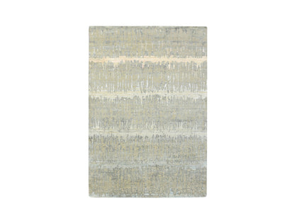 Modern / Contemporary hand-knotted wool/silk rug in Gray, 6' x 8'11" — SKU O075835