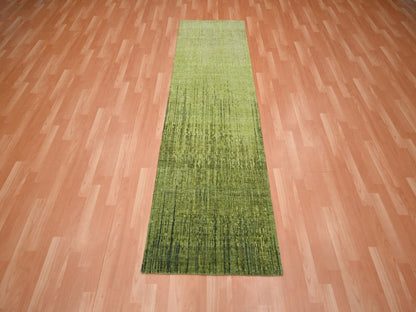 Green 2'8" x 8'5" Modern and Contemporary Hand knotted Wool Rug - Sku: O075840