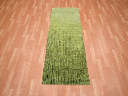 Green 2'6" x 6'2" Modern and Contemporary Hand knotted Wool Rug - Sku: O075841