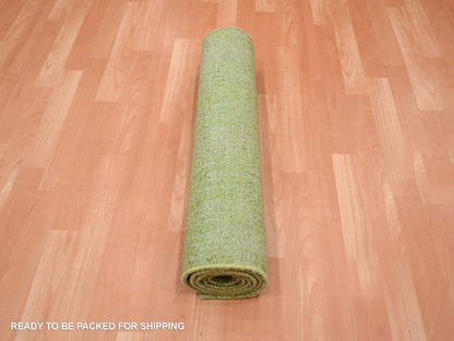 Green 2'6" x 6'2" Modern and Contemporary Hand knotted Wool Rug - Sku: O075841