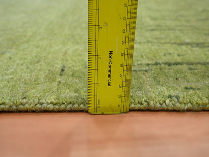 Green 2'6" x 6'2" Modern and Contemporary Hand knotted Wool Rug - Sku: O075841