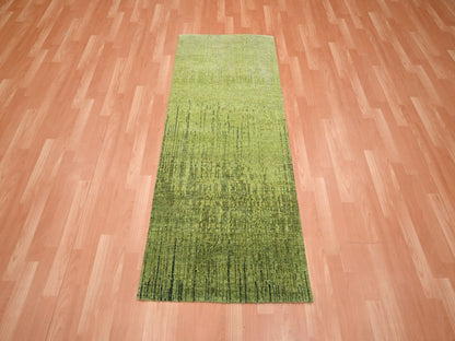Green 2'7" x 6'1" Modern and Contemporary Hand knotted Wool Rug - Sku: O075842