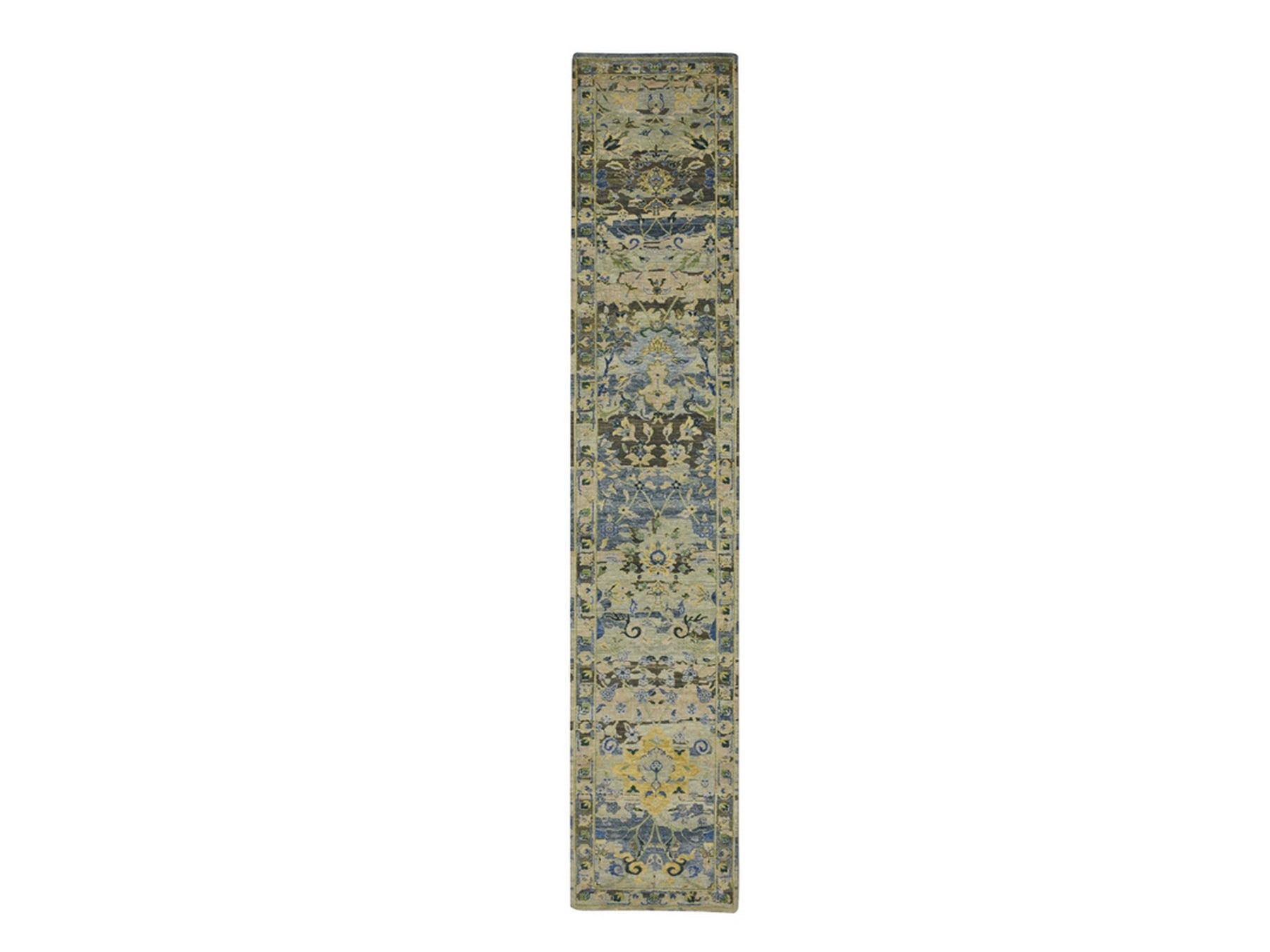 Green 2'7" x 13'10" Transitional Hand knotted Wool Rug - Sku: O075843