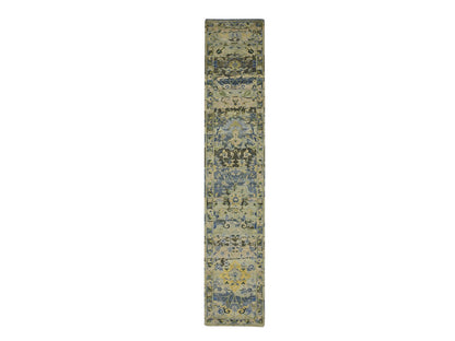 Green 2'7" x 13'10" Transitional Hand knotted Wool Rug - Sku: O075843