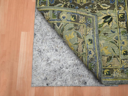 Green 2'7" x 13'10" Transitional Hand knotted Wool Rug - Sku: O075843