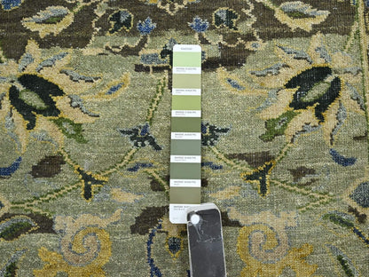 Green 2'7" x 13'10" Transitional Hand knotted Wool Rug - Sku: O075843