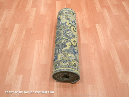 Green 2'7" x 13'10" Transitional Hand knotted Wool Rug - Sku: O075843