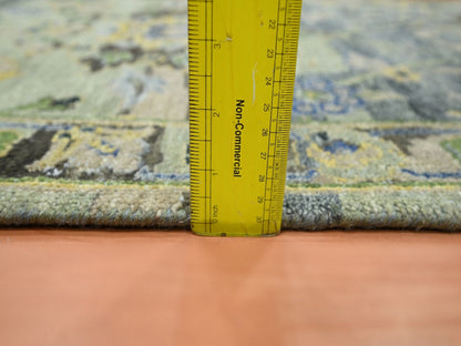 Green 2'7" x 13'10" Transitional Hand knotted Wool Rug - Sku: O075843