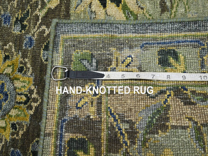 Green 2'7" x 13'10" Transitional Hand knotted Wool Rug - Sku: O075843