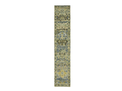 Green 2'7" x 13'9" Transitional Hand knotted Wool Rug - Sku: O075844