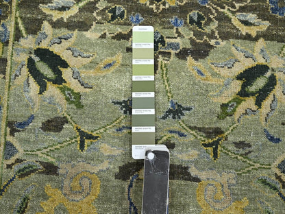 Green 2'7" x 13'9" Transitional Hand knotted Wool Rug - Sku: O075844