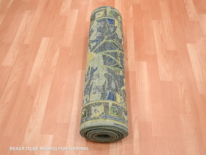 Green 2'7" x 13'9" Transitional Hand knotted Wool Rug - Sku: O075844