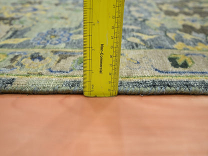 Green 2'7" x 13'9" Transitional Hand knotted Wool Rug - Sku: O075844