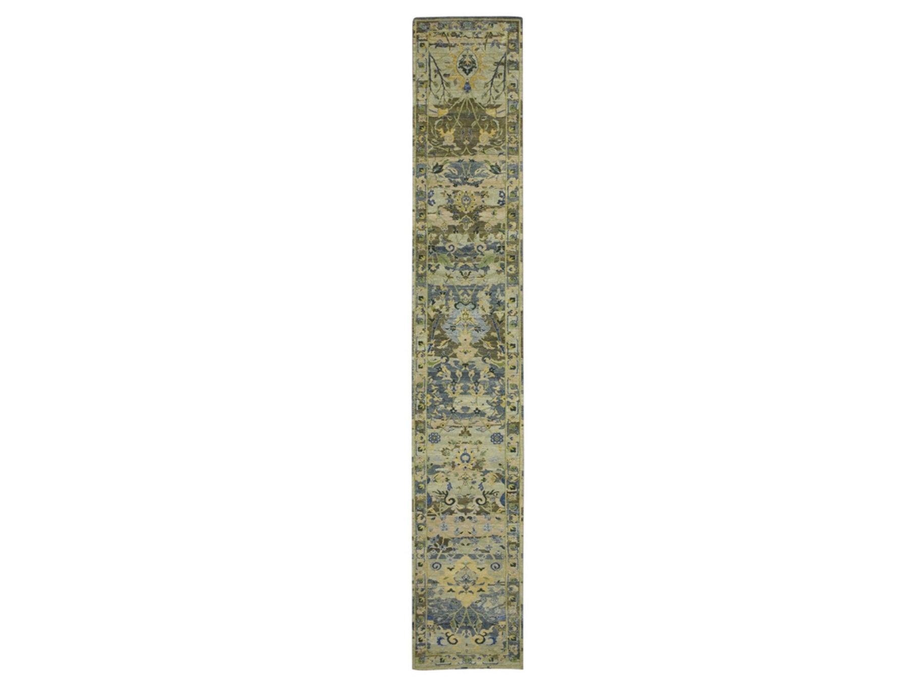 Green 2'8" x 16'2" Transitional Hand knotted Wool Rug - Sku: O075845