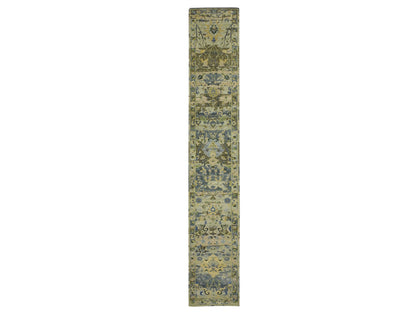 Green 2'8" x 16'2" Transitional Hand knotted Wool Rug - Sku: O075845
