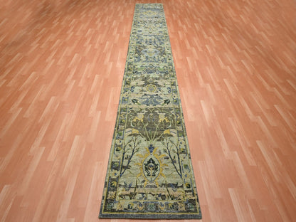 Green 2'8" x 16'2" Transitional Hand knotted Wool Rug - Sku: O075845