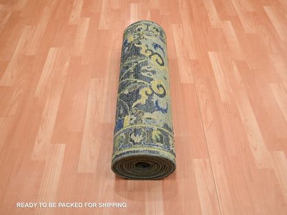 Green 2'8" x 16'2" Transitional Hand knotted Wool Rug - Sku: O075845