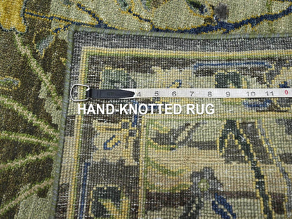Green 2'8" x 16'2" Transitional Hand knotted Wool Rug - Sku: O075845