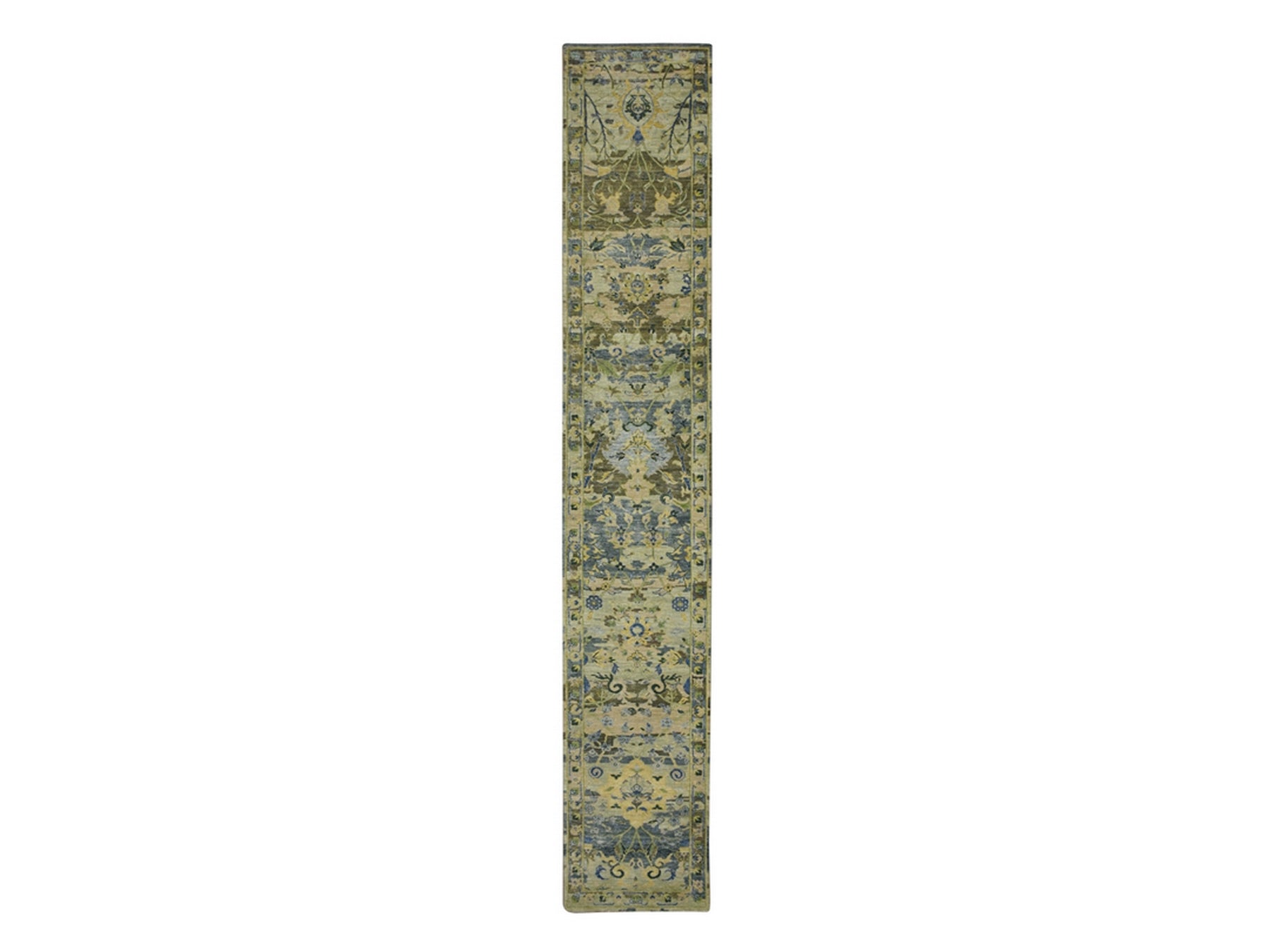 Green 2'8" x 16'3" Transitional Hand knotted Wool Rug - Sku: O075846