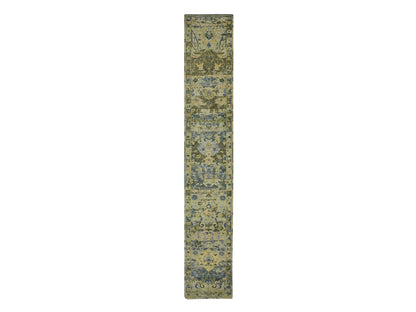 Green 2'8" x 16'3" Transitional Hand knotted Wool Rug - Sku: O075846