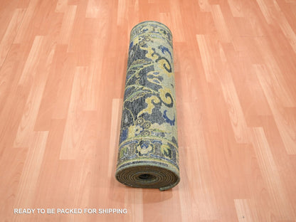 Green 2'8" x 16'3" Transitional Hand knotted Wool Rug - Sku: O075846