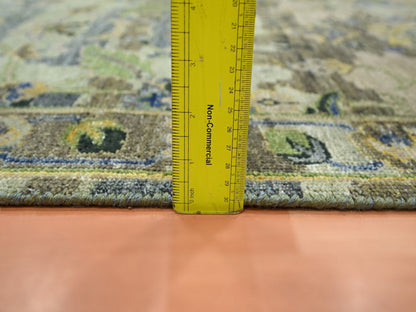 Green 2'8" x 16'3" Transitional Hand knotted Wool Rug - Sku: O075846