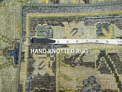 Green 2'8" x 16'3" Transitional Hand knotted Wool Rug - Sku: O075846