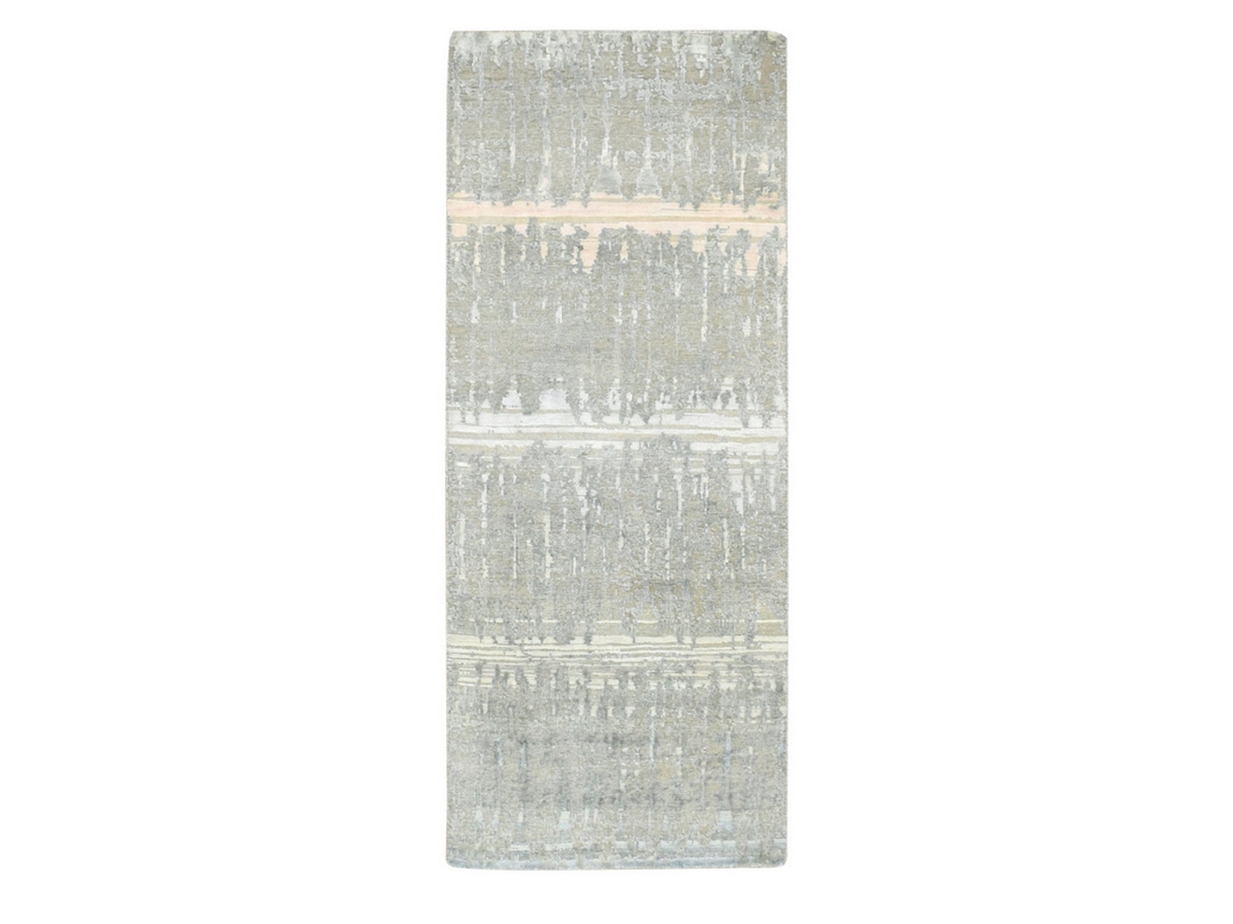 Modern / Contemporary hand-knotted wool/silk runner in Gray, 2'4" x 6' — SKU O075847