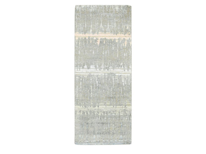 Modern / Contemporary hand-knotted wool/silk runner in Gray, 2'4" x 6' — SKU O075847