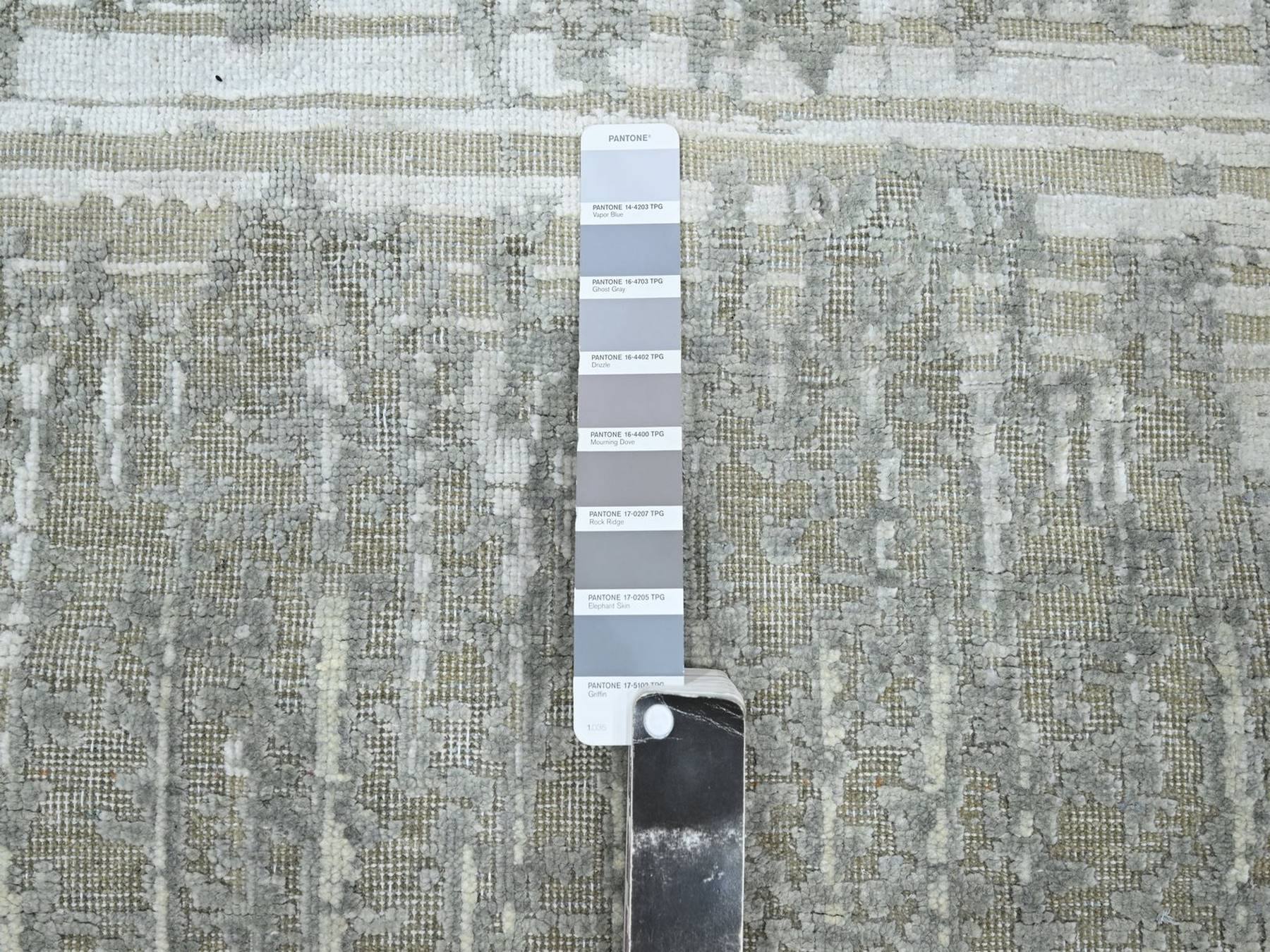 Modern / Contemporary hand-knotted wool/silk runner in Gray, 2'4" x 6' — SKU O075847 (view 4)