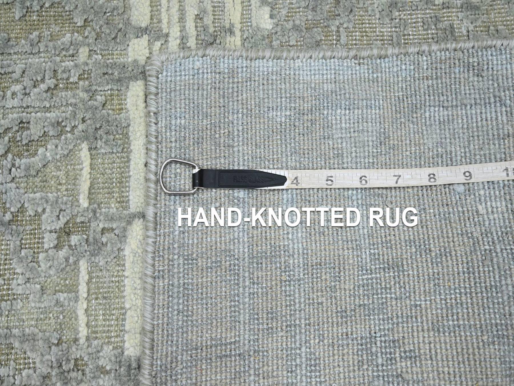 Modern / Contemporary hand-knotted wool/silk runner in Gray, 2'4" x 6' — SKU O075847 (view 7)