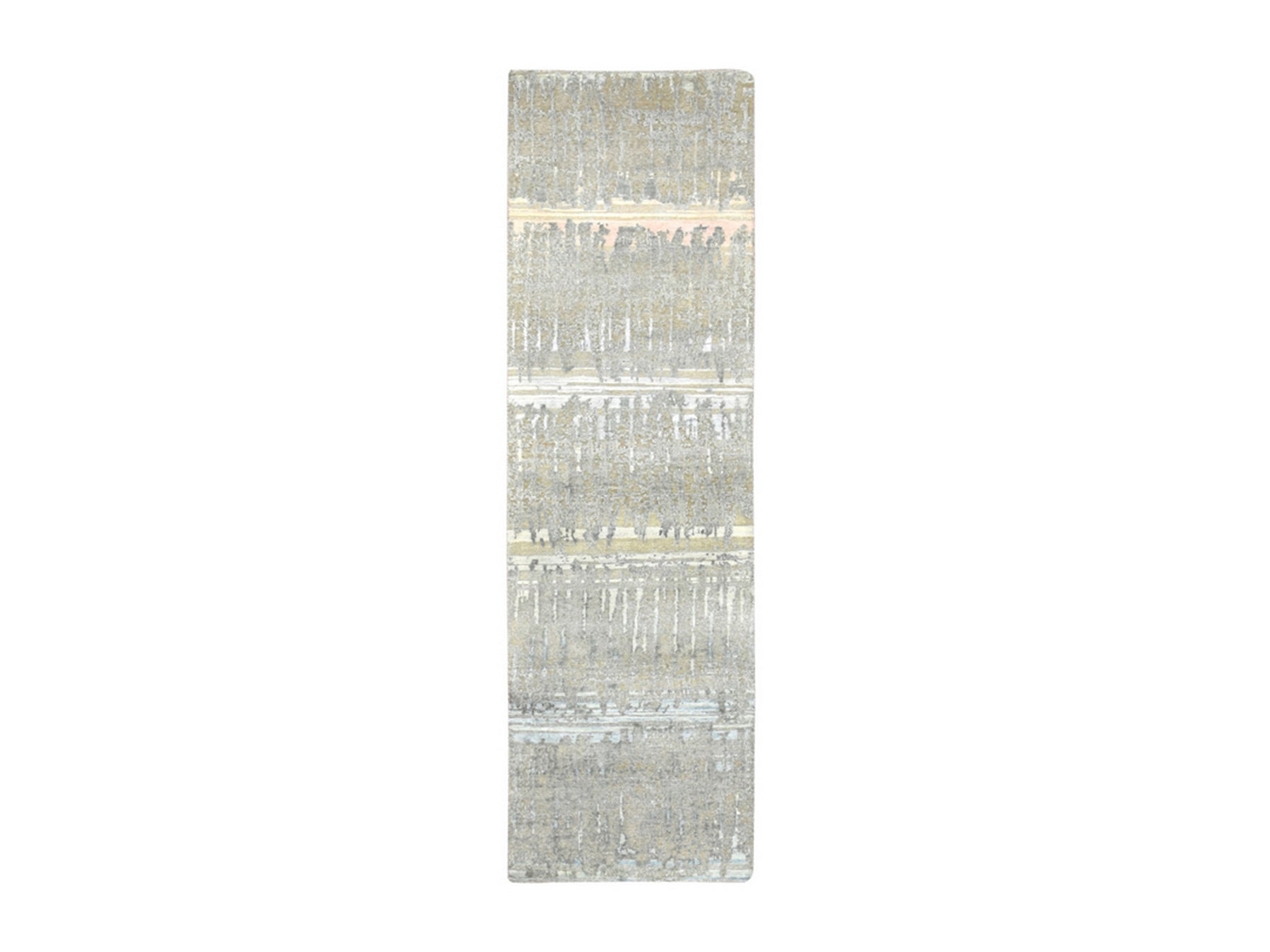 Grey 2'5" x 8'0" Modern and Contemporary Hand knotted Wool/Silk Rug - Sku: O075849