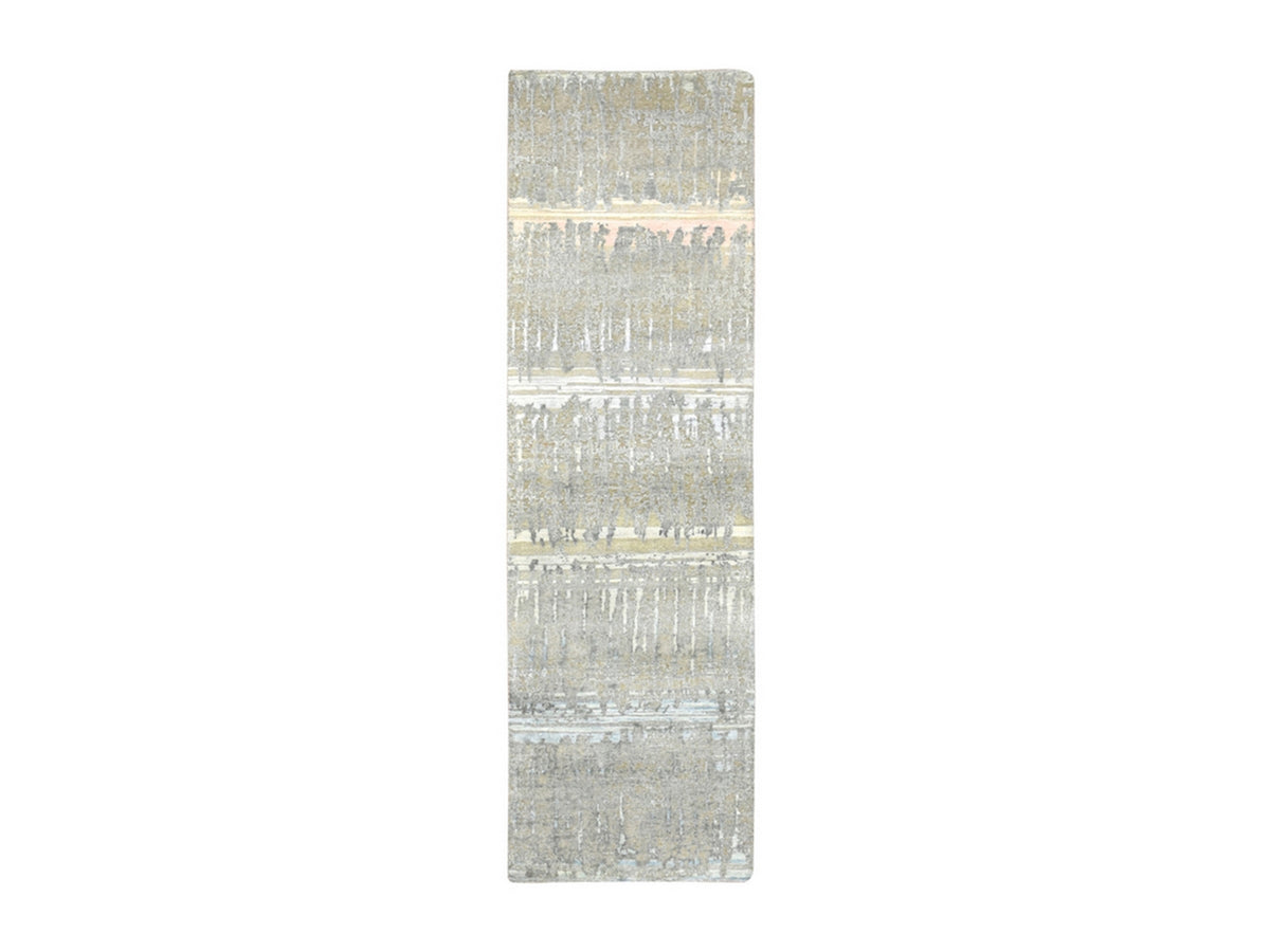 Modern / Contemporary hand-knotted wool/silk runner in Gray & Beige, Ivory, 2'5" x 8' — SKU O075849